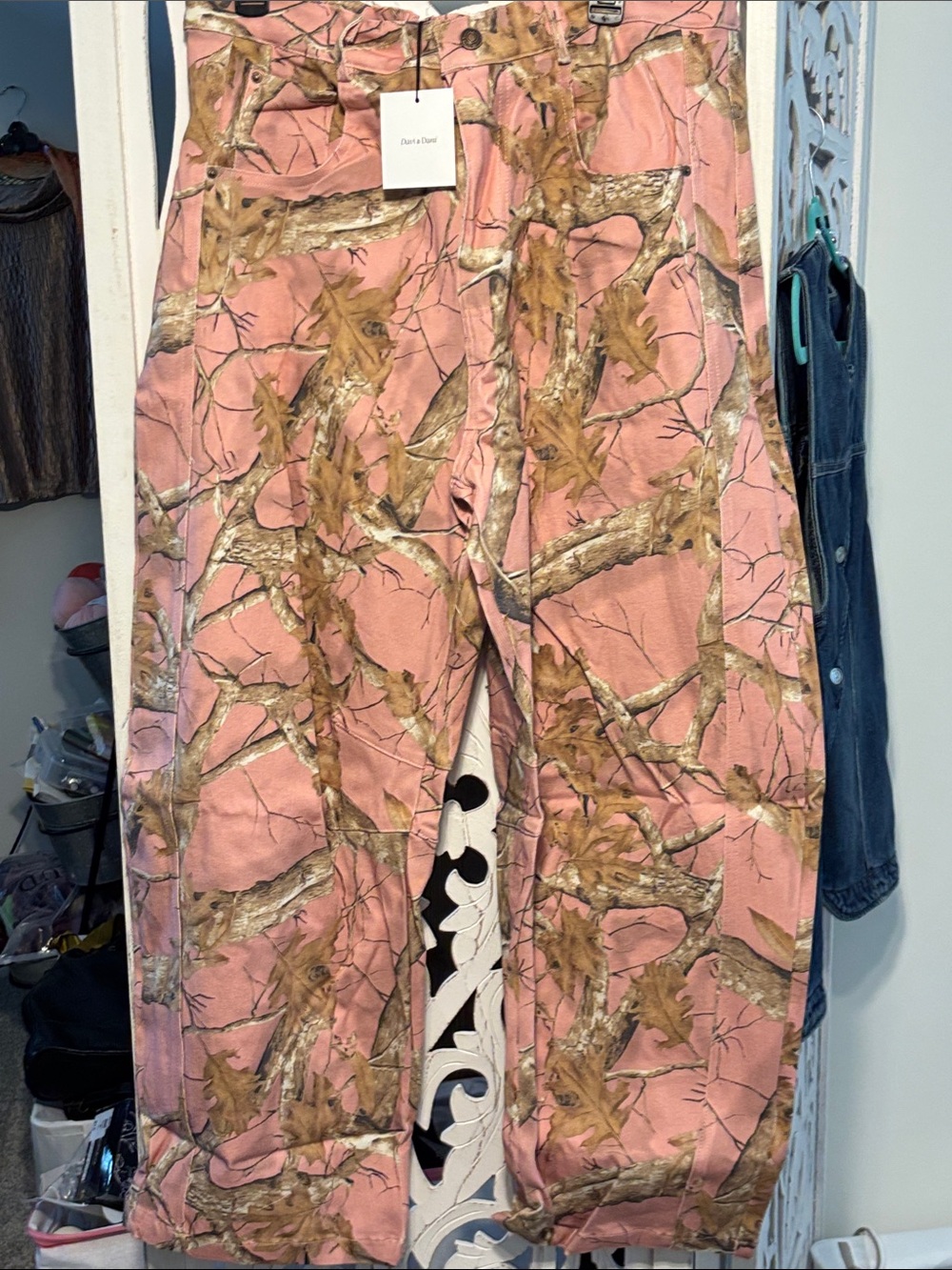 DAVI & DANI Pink and Tan Denim Bottoms